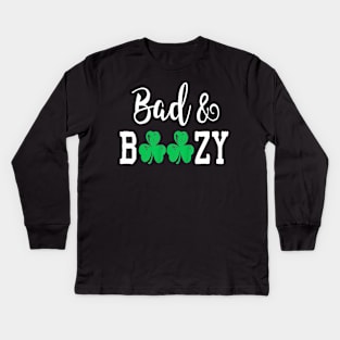 bad and boozy st patricks day Kids Long Sleeve T-Shirt